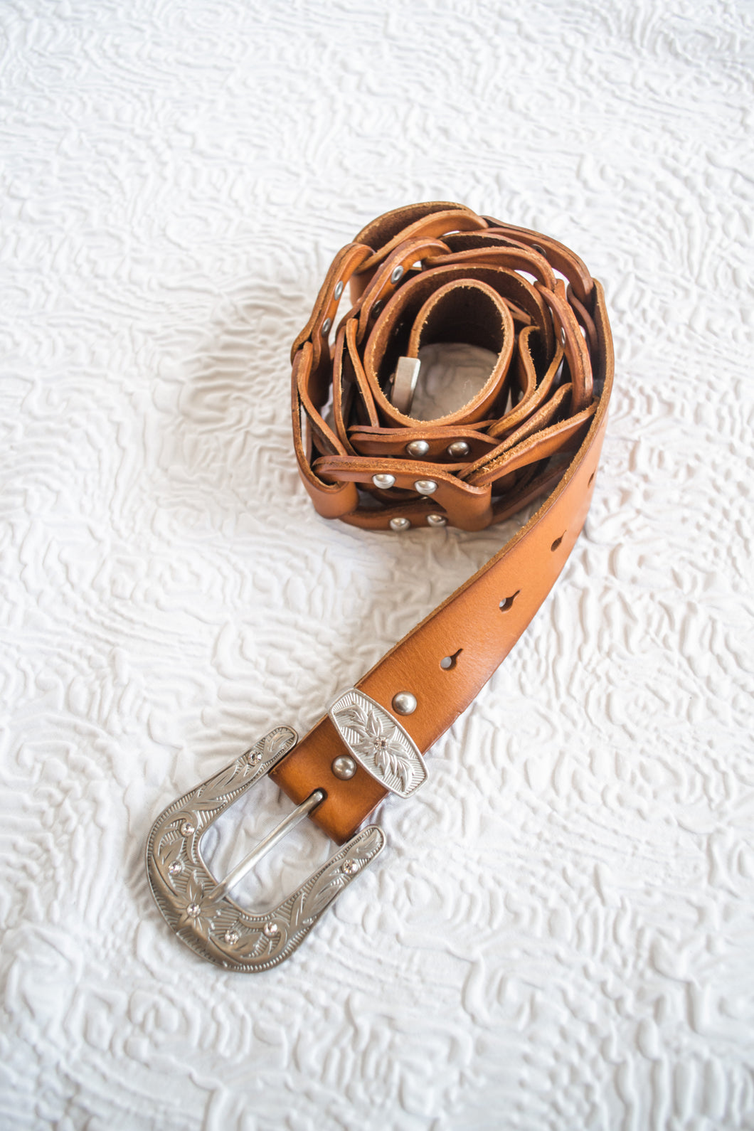 Brown Leather Studded Western Belt